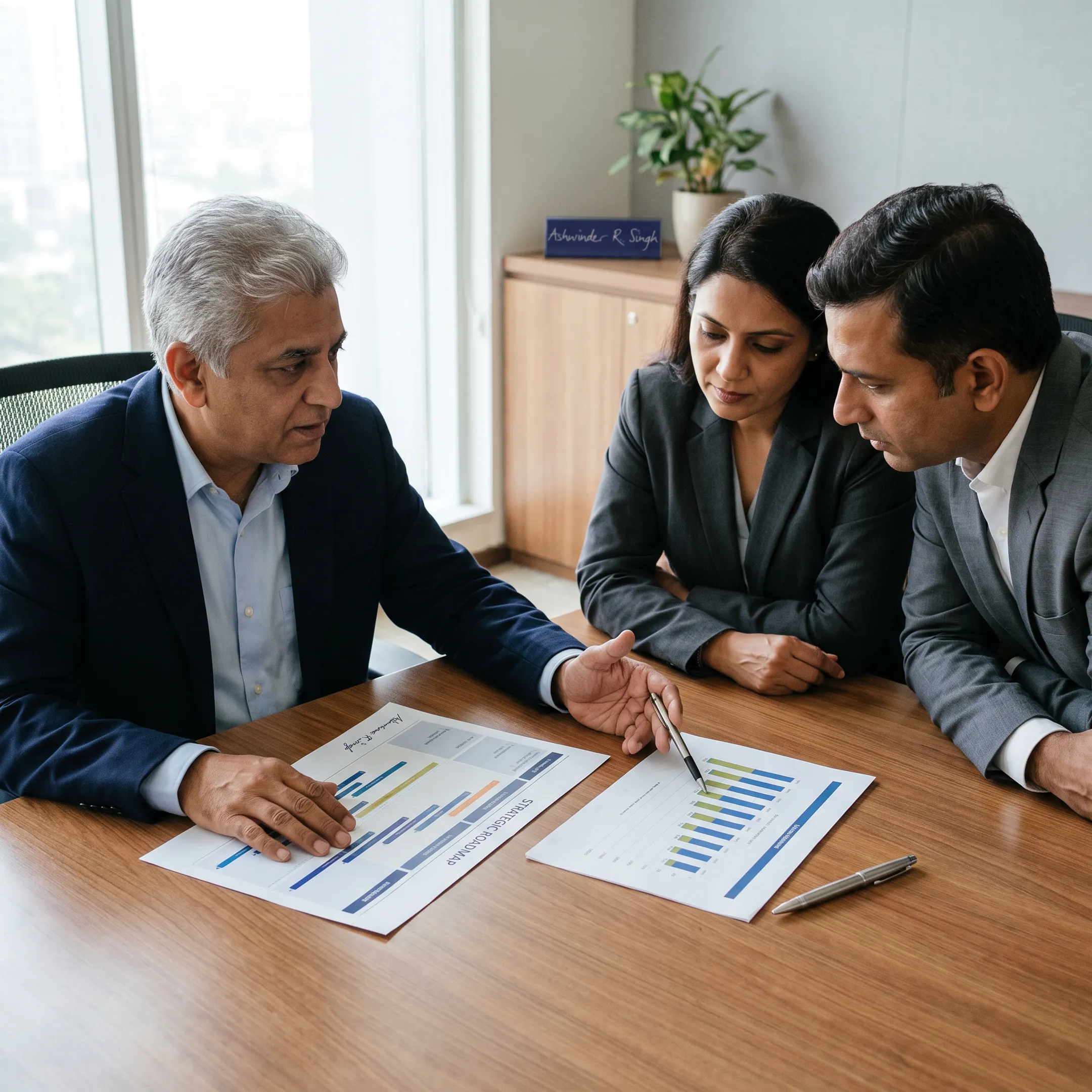 Advisor and executives discussing business growth
