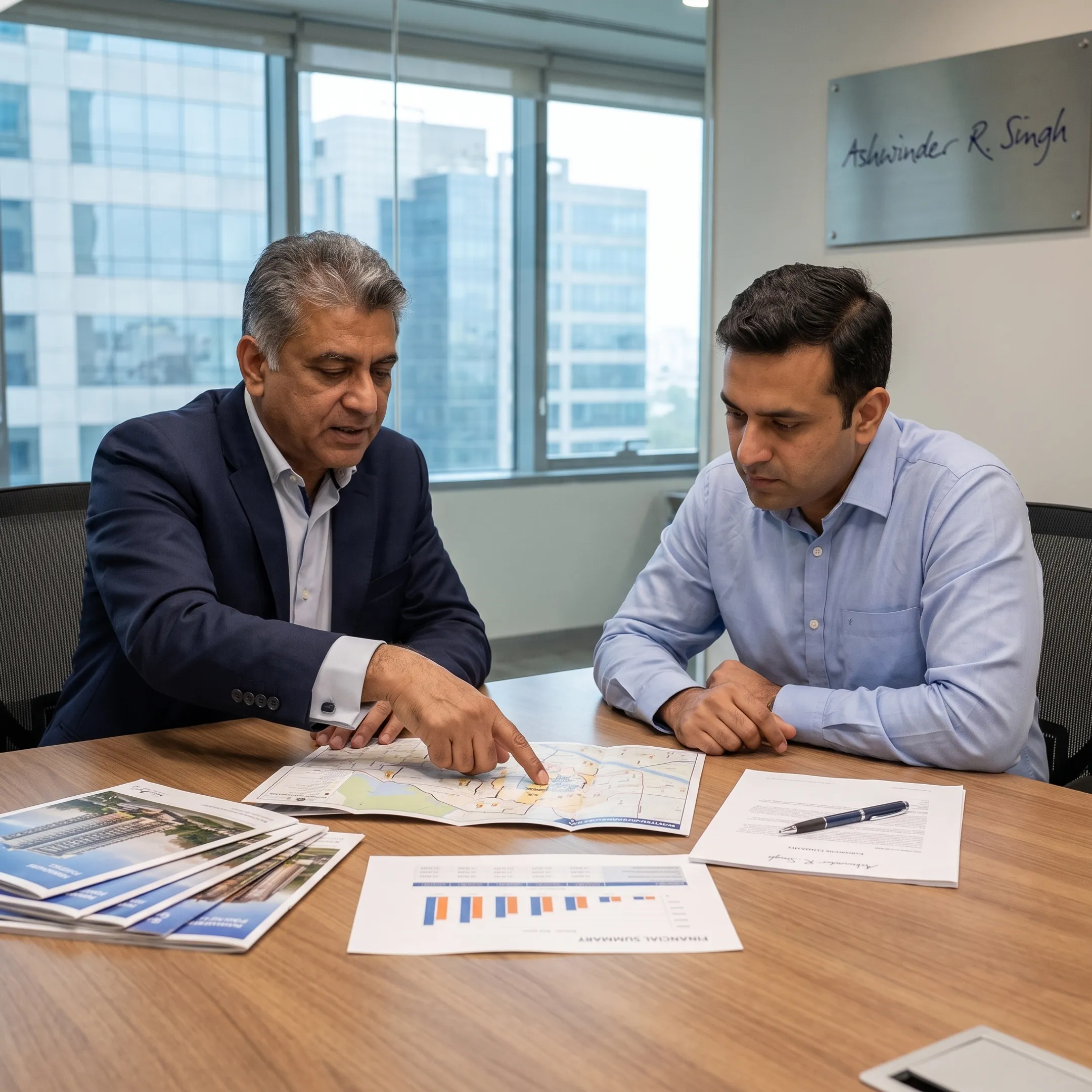 Property buyer consulting with a real estate adviser