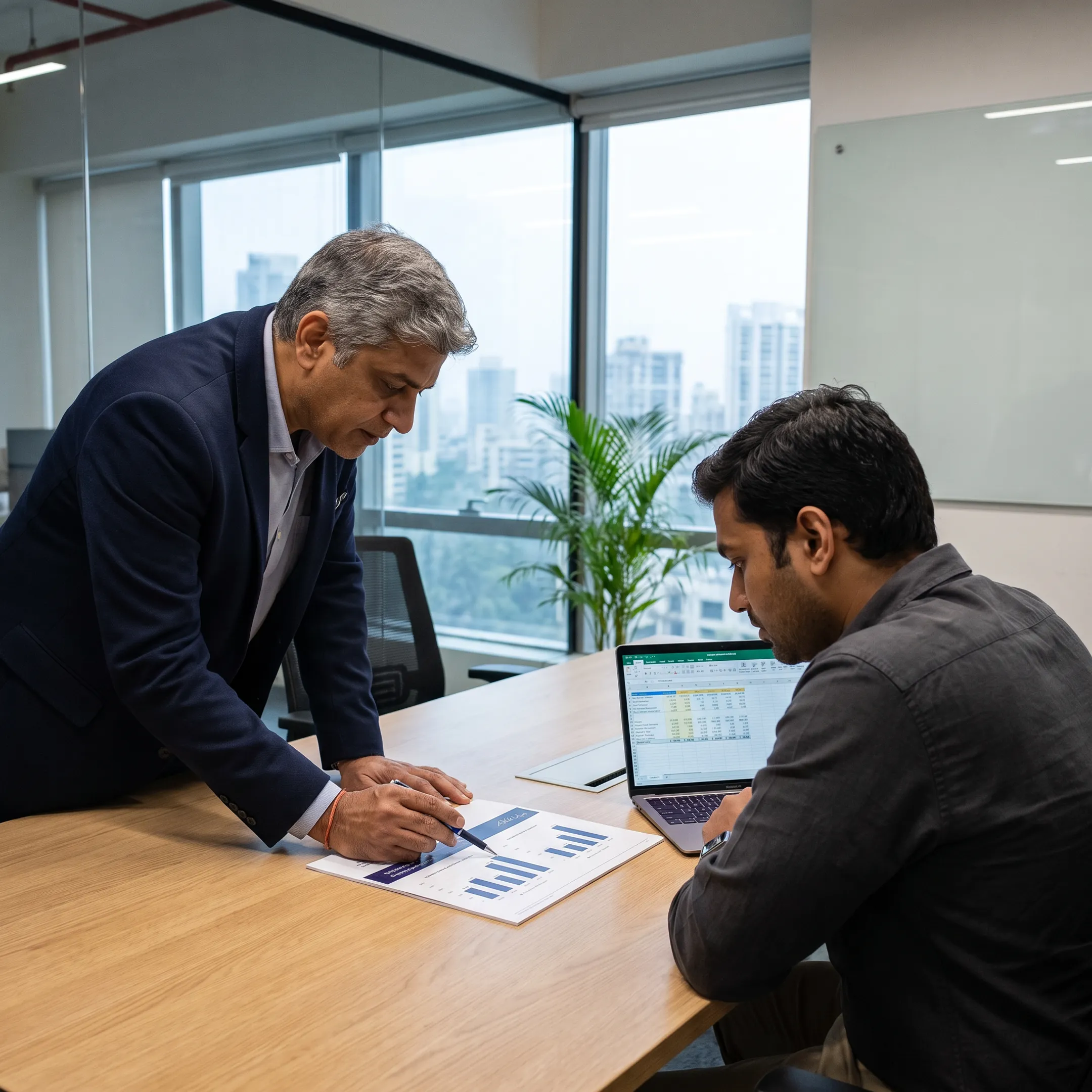 Startup founder discussing fundraising strategy with an advisor