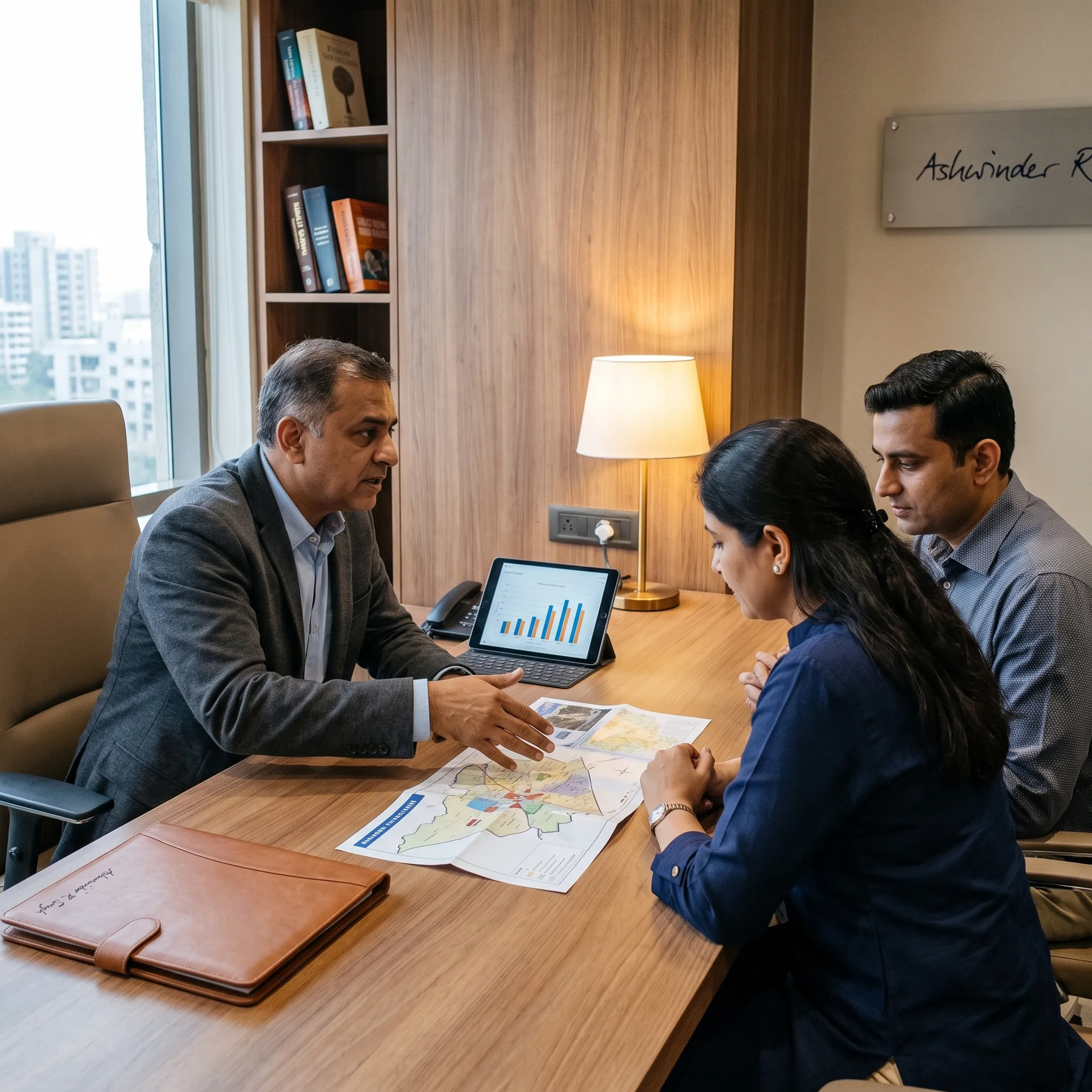 Real estate consultant advising a couple in Ahmedabad