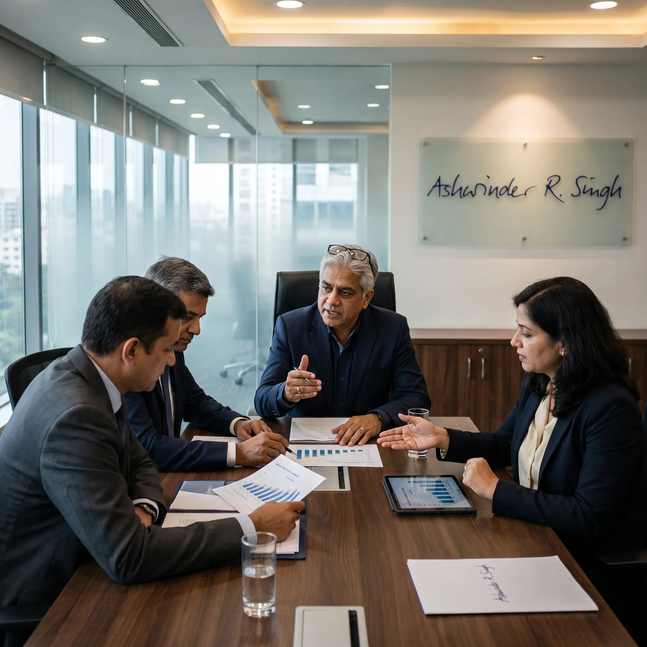 Executives reviewing business strategy in a boardroom
