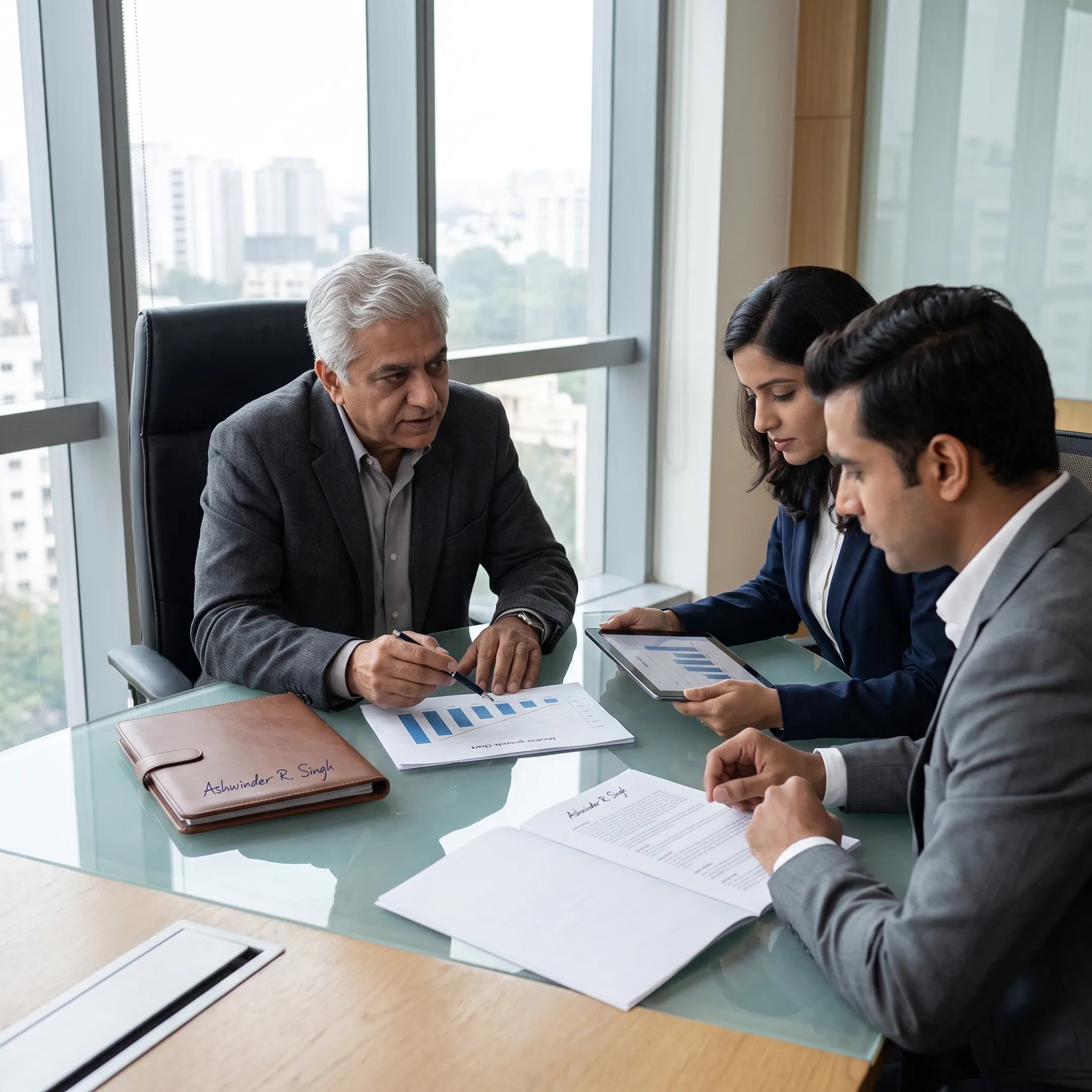Advisor reviewing a growth strategy with executives