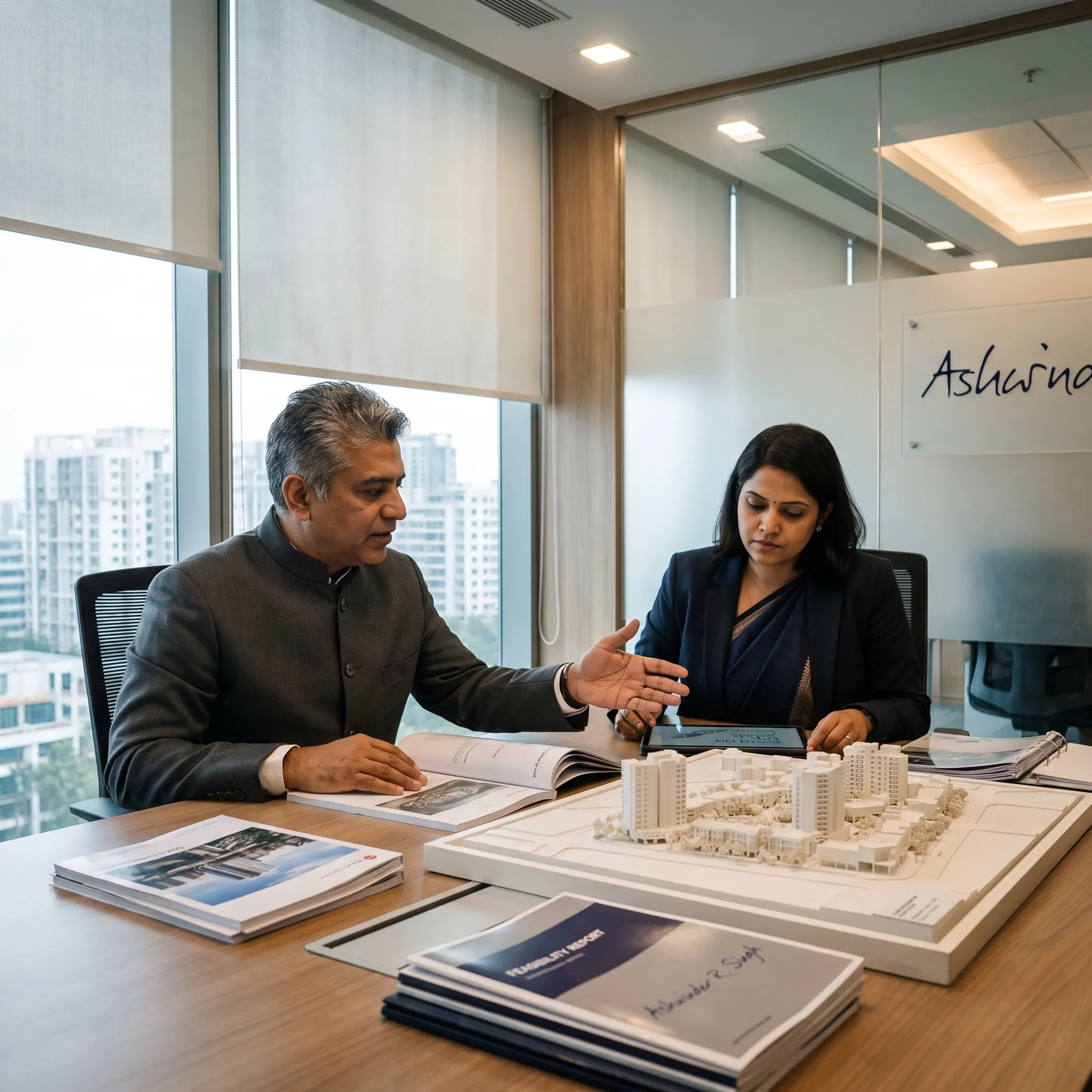 Real estate developer reviewing financial plans with an advisor