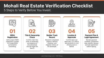 5-step Mohali real estate verification checklist before property investment infographic