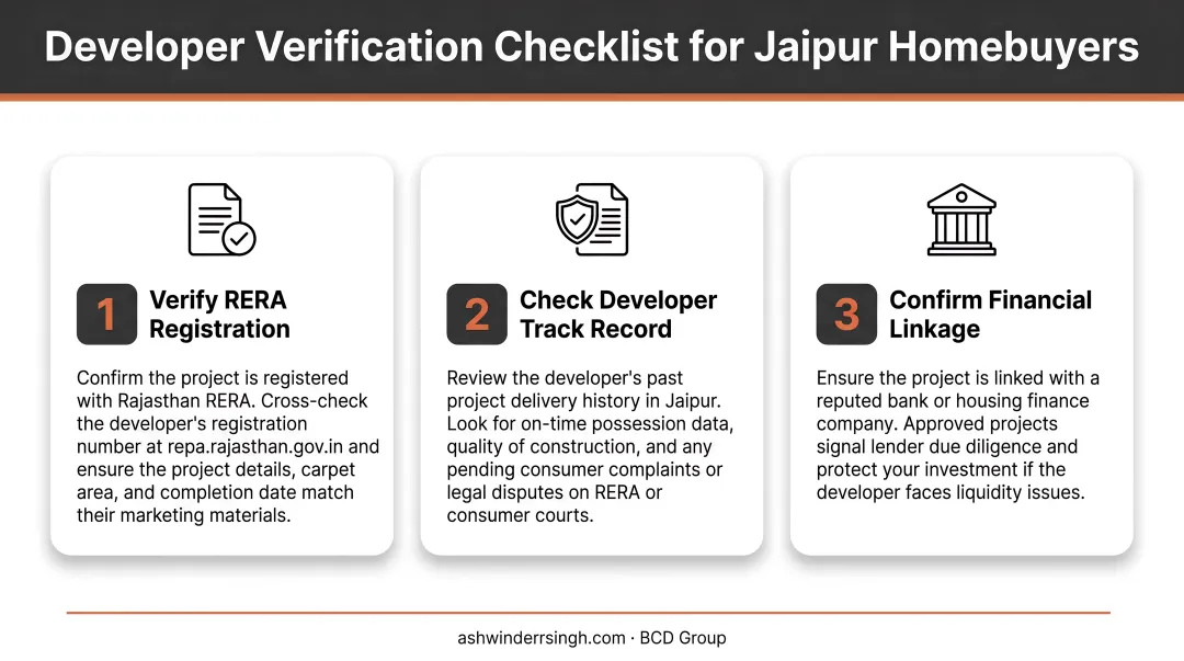 Three-step developer verification checklist for Jaipur real estate buyers