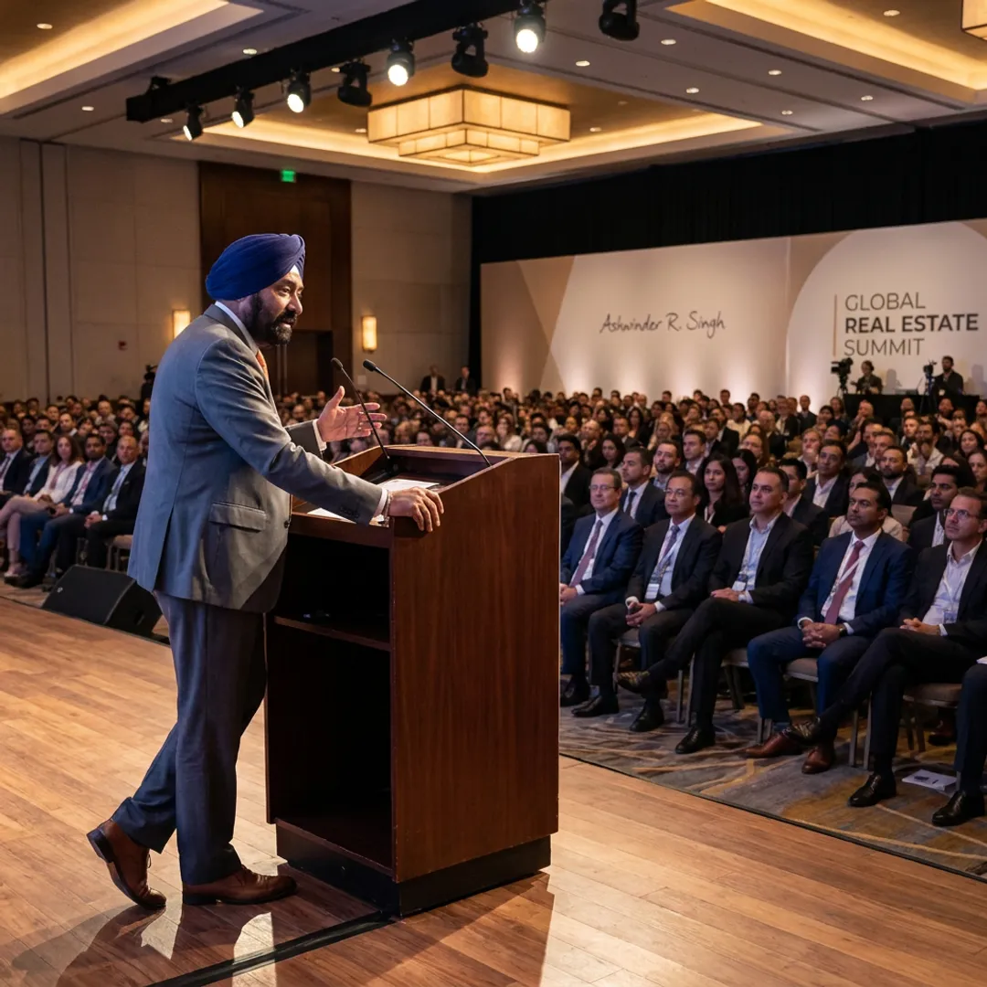 Real estate speaker addressing an industry audience