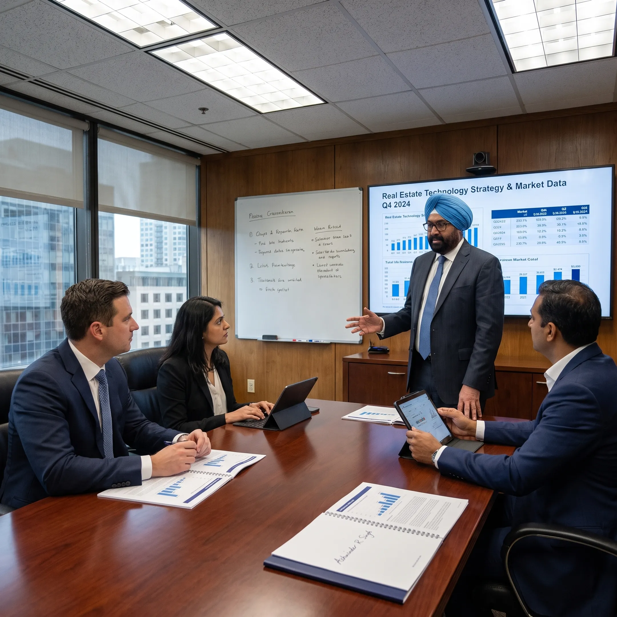Advisor discussing real estate technology strategy with executives