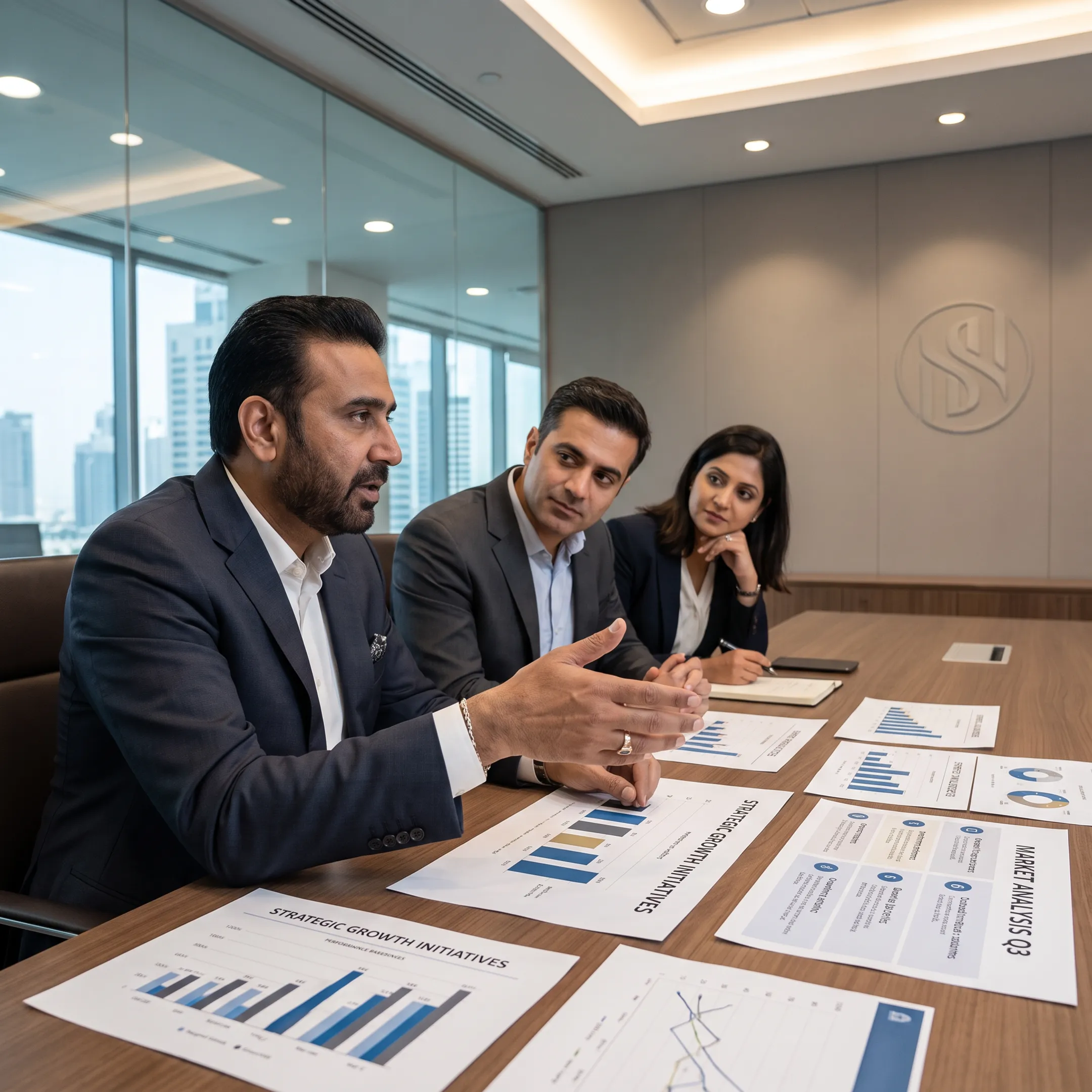Advisor and executives discussing a strategic business plan