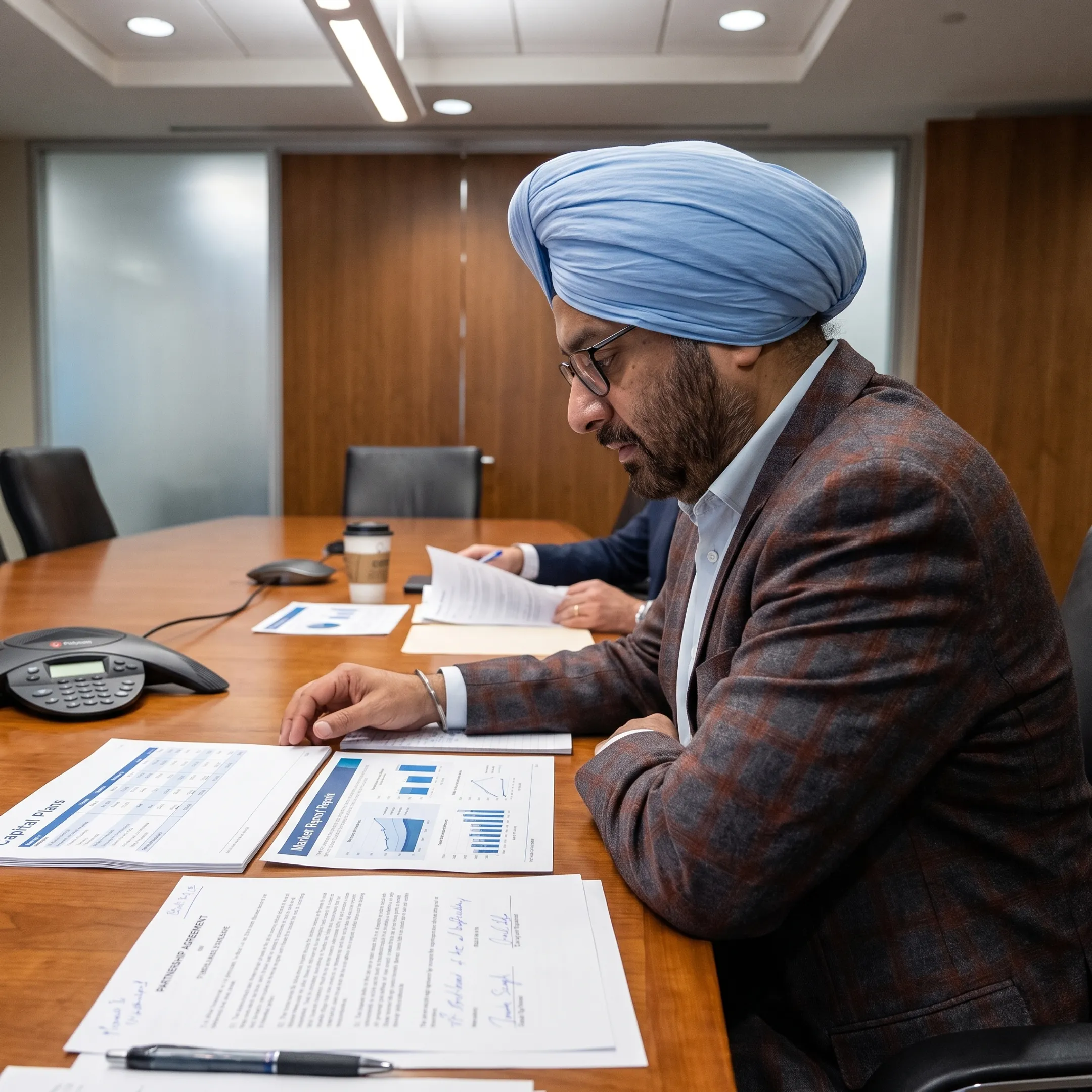 Executive reviewing investment strategy with a client