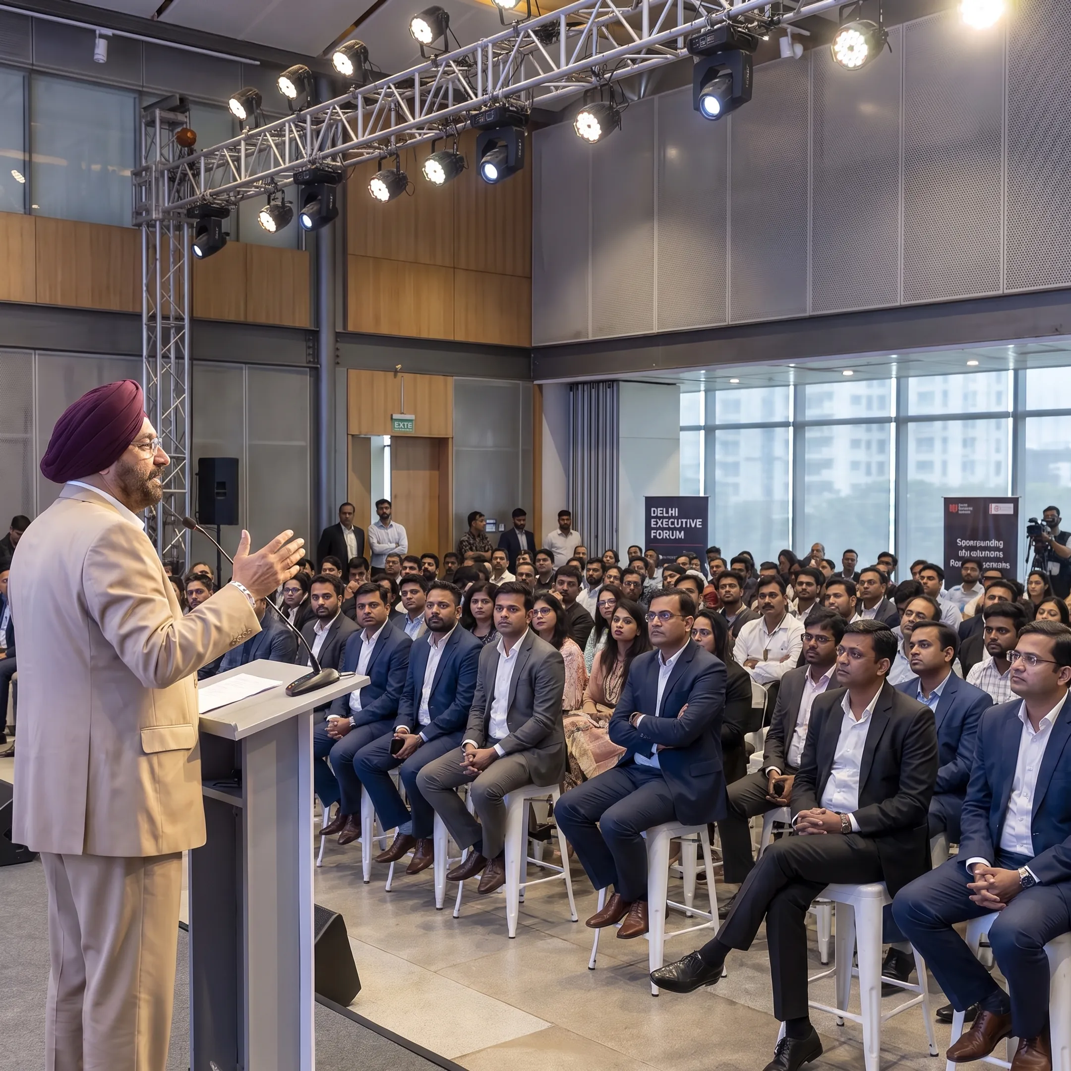 Keynote speaker addressing a business audience