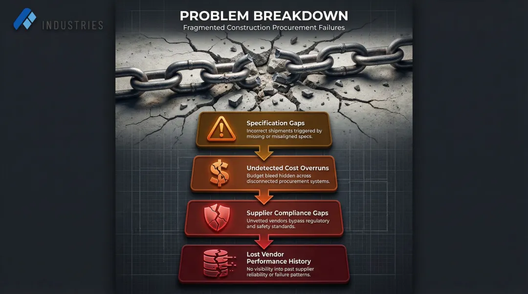 Four critical failures of fragmented construction procurement processes infographic