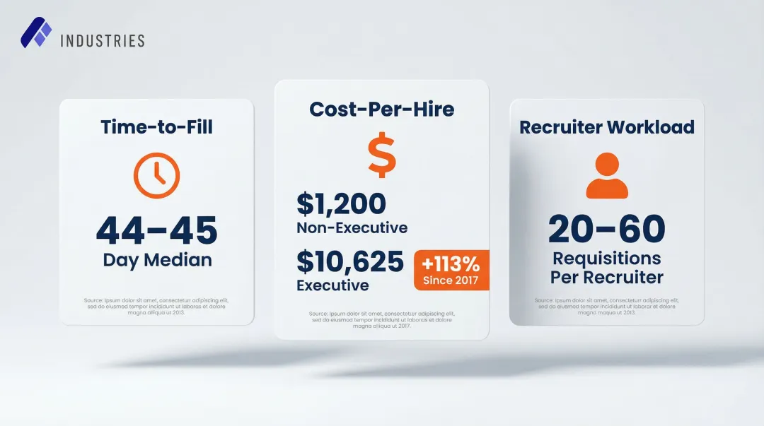 AI recruiting benchmarks showing time-to-fill cost-per-hire and recruiter workload statistics