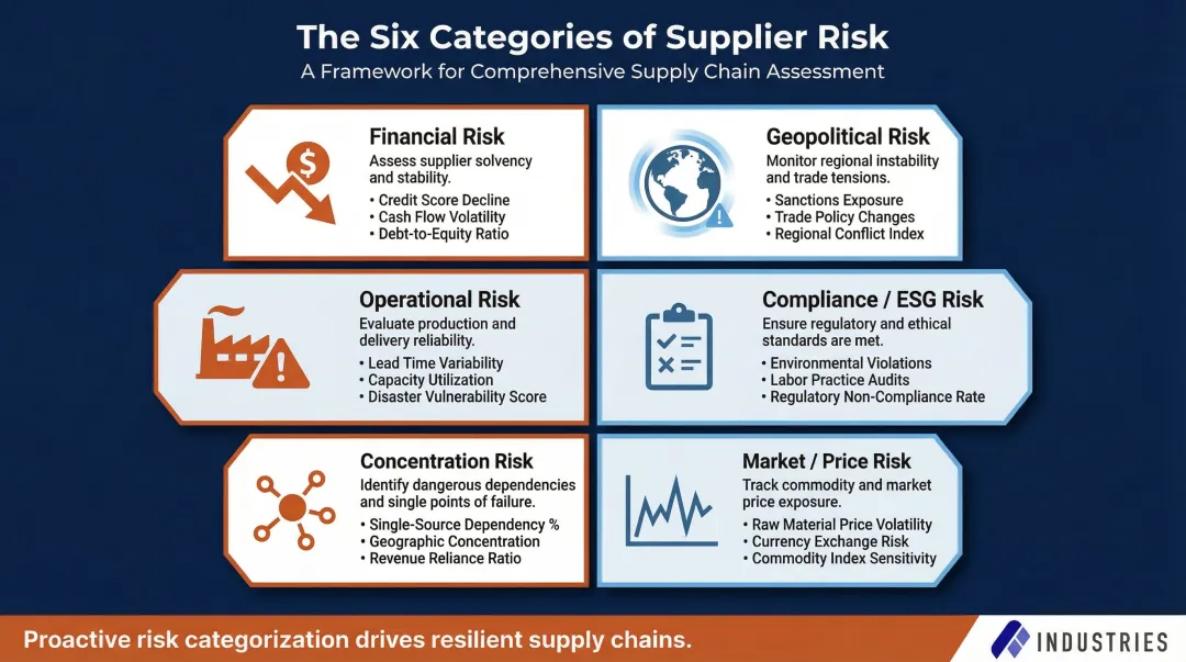 Six supplier risk categories procurement teams must monitor infographic