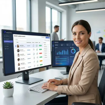 Recruiter using an AI-powered talent acquisition platform to review ranked candidate shortlists on a desktop screen