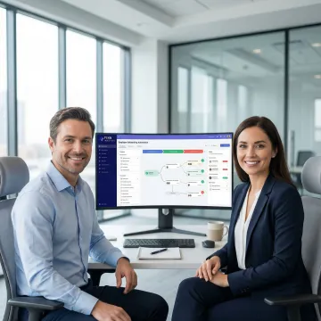 Step-by-step employee onboarding automation workflow displayed on a monitor