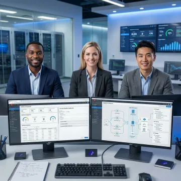 Implementation team configuring AI automation integration for an enterprise workforce management system