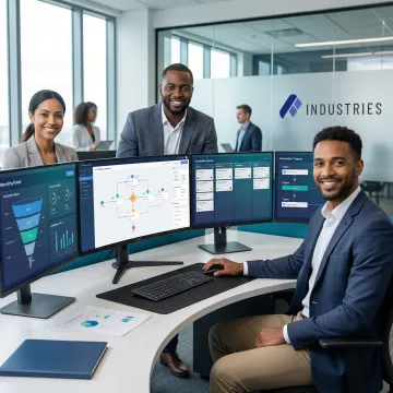 Implementation team configuring AI recruiting automation workflows on enterprise platform