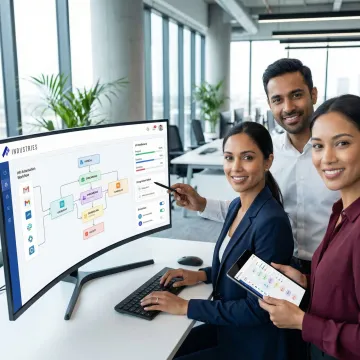 Implementation team configuring HR workflow automation steps on a collaborative digital platform