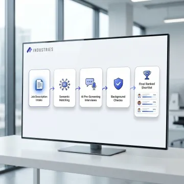 Step-by-step AI recruiting workflow diagram from job description to candidate shortlist