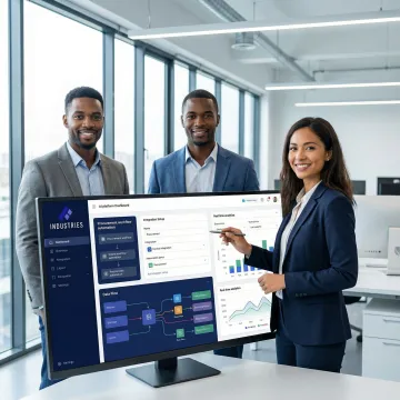 Implementation team configuring AI procurement automation platform for enterprise deployment