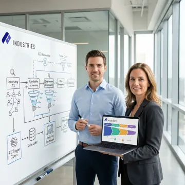 Staffing automation implementation process showing AI workflow configuration and recruiter collaboration