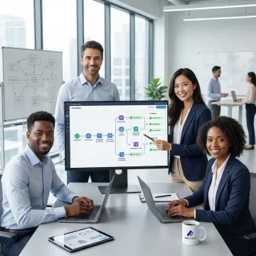HR automation implementation process showing AI workflow steps on a digital interface