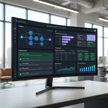 Enterprise process automation software dashboard showing AI-driven workflow orchestration across business functions