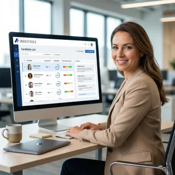Recruiter reviewing AI-generated candidate shortlist and assessment scores on a computer screen