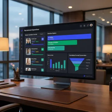 AI-powered recruitment automation dashboard showing candidate screening pipeline and shortlist results