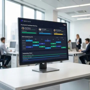 AI staffing platform dashboard managing temporary worker placements and shift scheduling