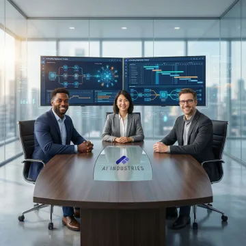 Enterprise team reviewing AI automation deployment process on a dashboard