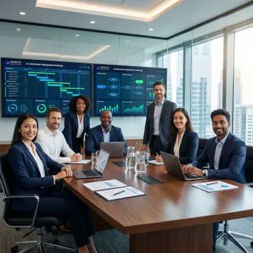 Enterprise team reviewing AI automation implementation steps on a collaborative digital platform