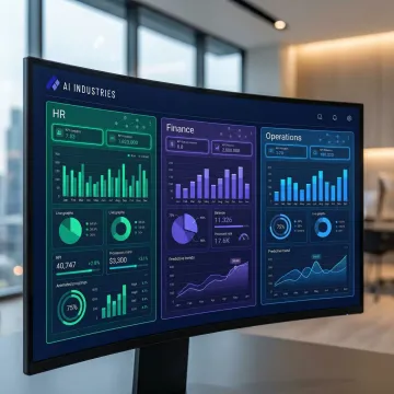 Enterprise AI automation platform dashboard showing orchestrated workflows across business functions
