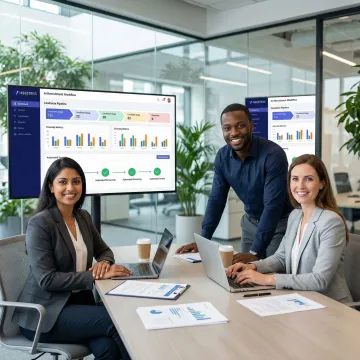 HR team reviewing AI-driven diversity recruitment workflow steps on a dashboard