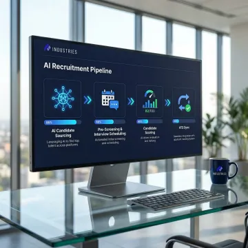 Assembly Industries AI screening workflow showing candidate evaluation steps on a digital dashboard