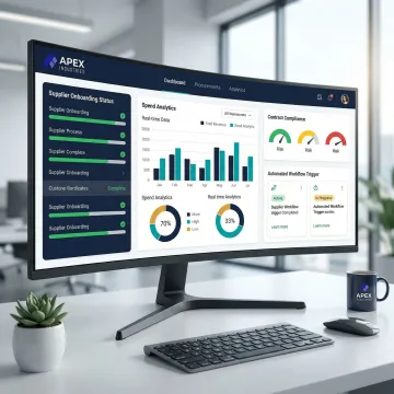 Procurement spend management dashboard showing vendor compliance and workflow automation