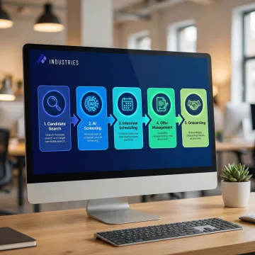 Step-by-step AI recruiting workflow displayed on a recruitment platform interface
