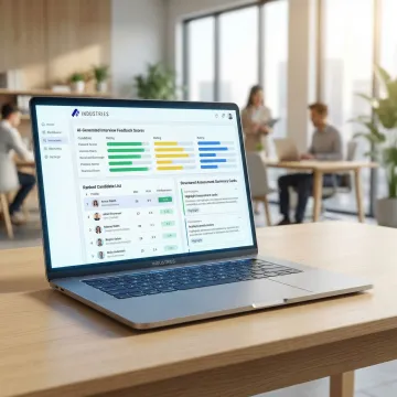 AI recruiting software dashboard displaying automated interview feedback scores and candidate assessments