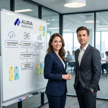 HR automation consultant and client collaborating on an AI workflow implementation roadmap