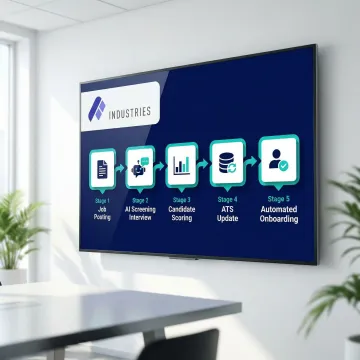 Step-by-step AI recruiting chatbot workflow diagram showing candidate journey from application to onboarding