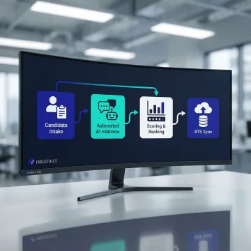 Step-by-step recruitment automation workflow showing AI interview screening and ATS integration process