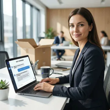 AI agent conducting a structured exit interview conversation with a departing employee on a laptop screen