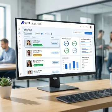 AI resume review dashboard displaying ranked candidate shortlists and screening scores