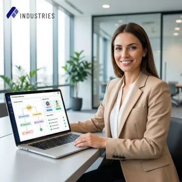 HR professional reviewing automated employee onboarding workflow on a laptop dashboard