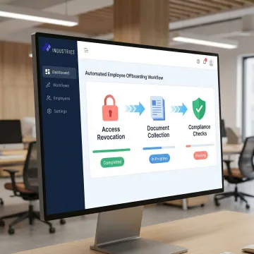 Step-by-step AI offboarding workflow visualised on a digital process diagram