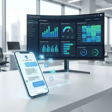 Automated exit interview workflow diagram showing AI conversation and HR dashboard integration