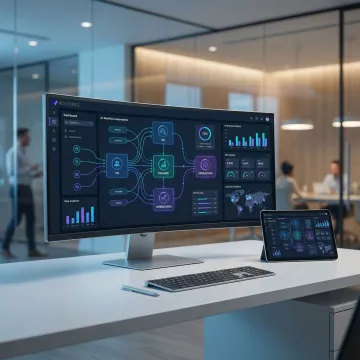 AI workflow automation dashboard showing orchestrated business processes across departments