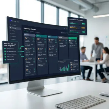 AI recruitment platform dashboard showing ATS and CRM integration with candidate pipeline