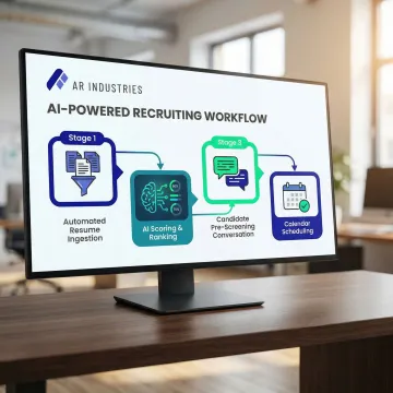 AI-powered recruiting workflow showing resume scoring and automated interview scheduling steps