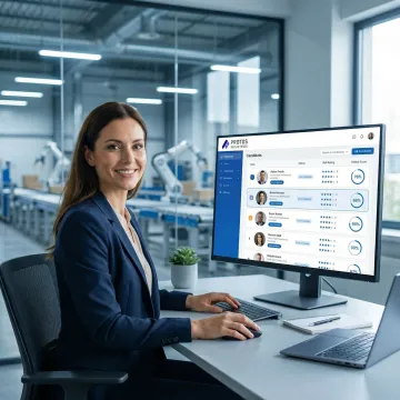 Recruiter reviewing warehouse automation candidates on a digital dashboard